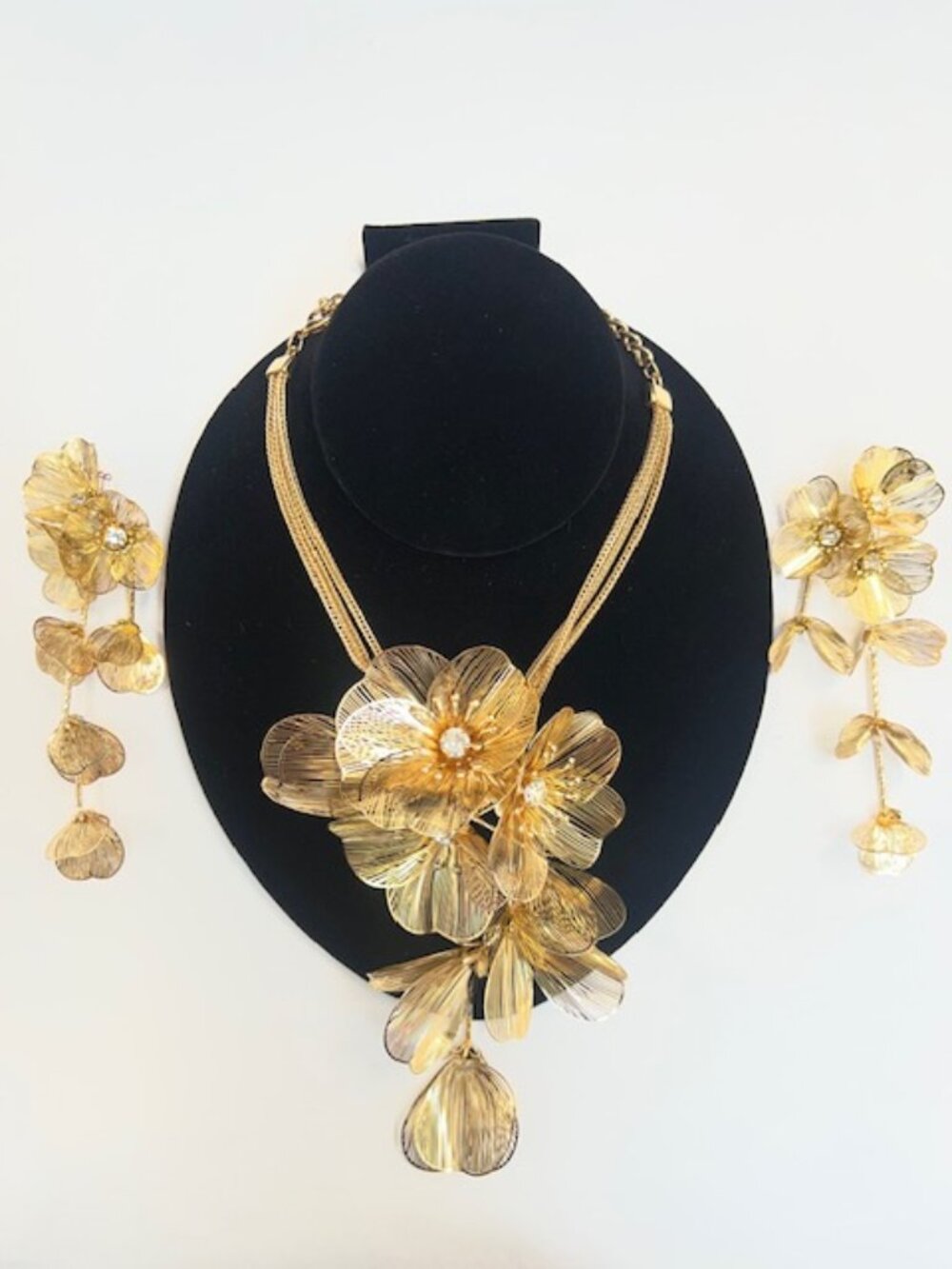 Gold Tone Floral Statement Jewelry Set